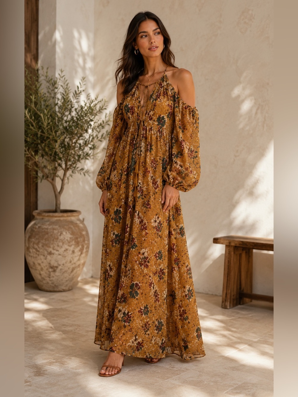 NWOT Ulla Johnson Noemi Cold Shoulder Long Sleeve Maxi Dress Size L B177
